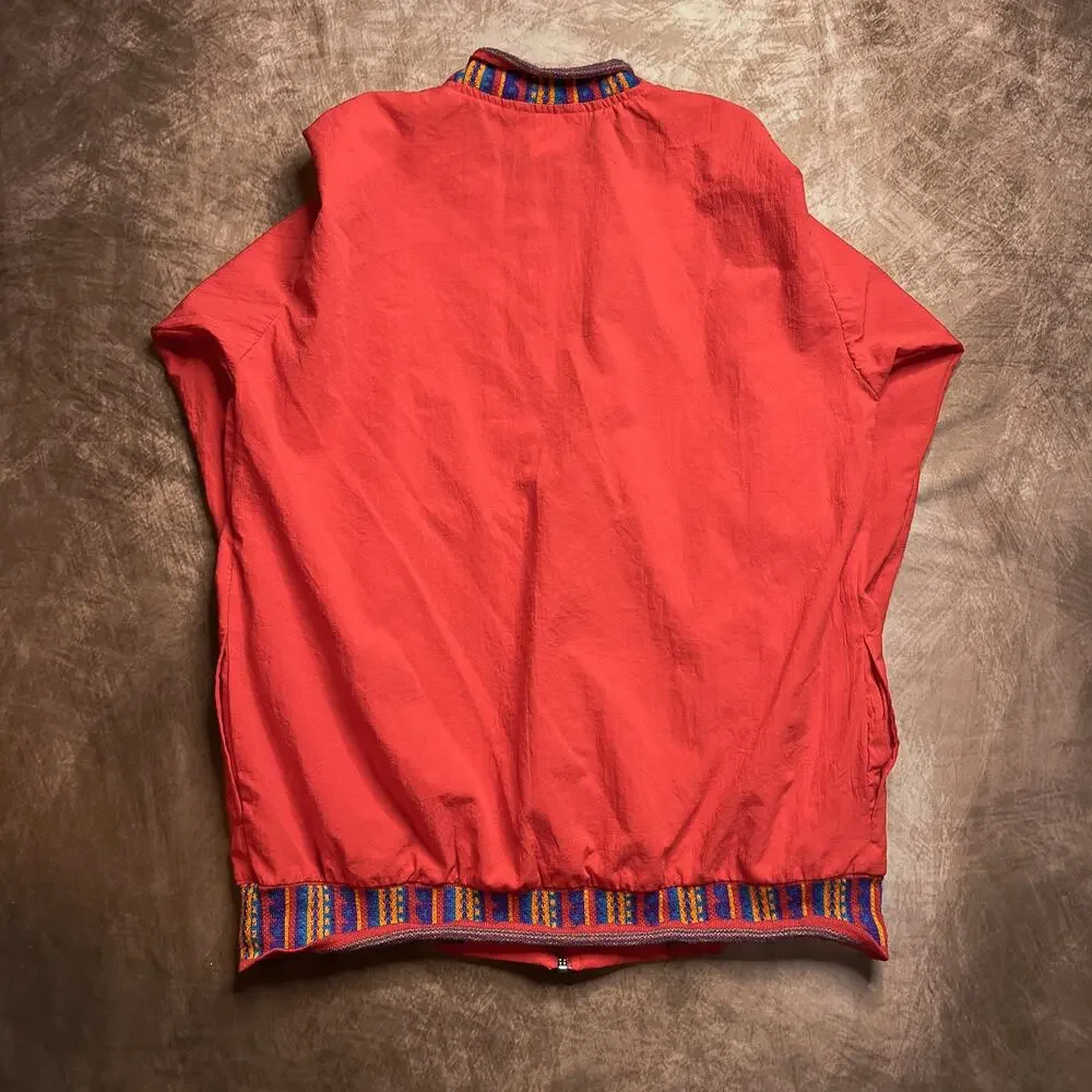 Blair Vintage 90s Windbreaker Jacket Southwestern Knit Trim Red Women's L Boho